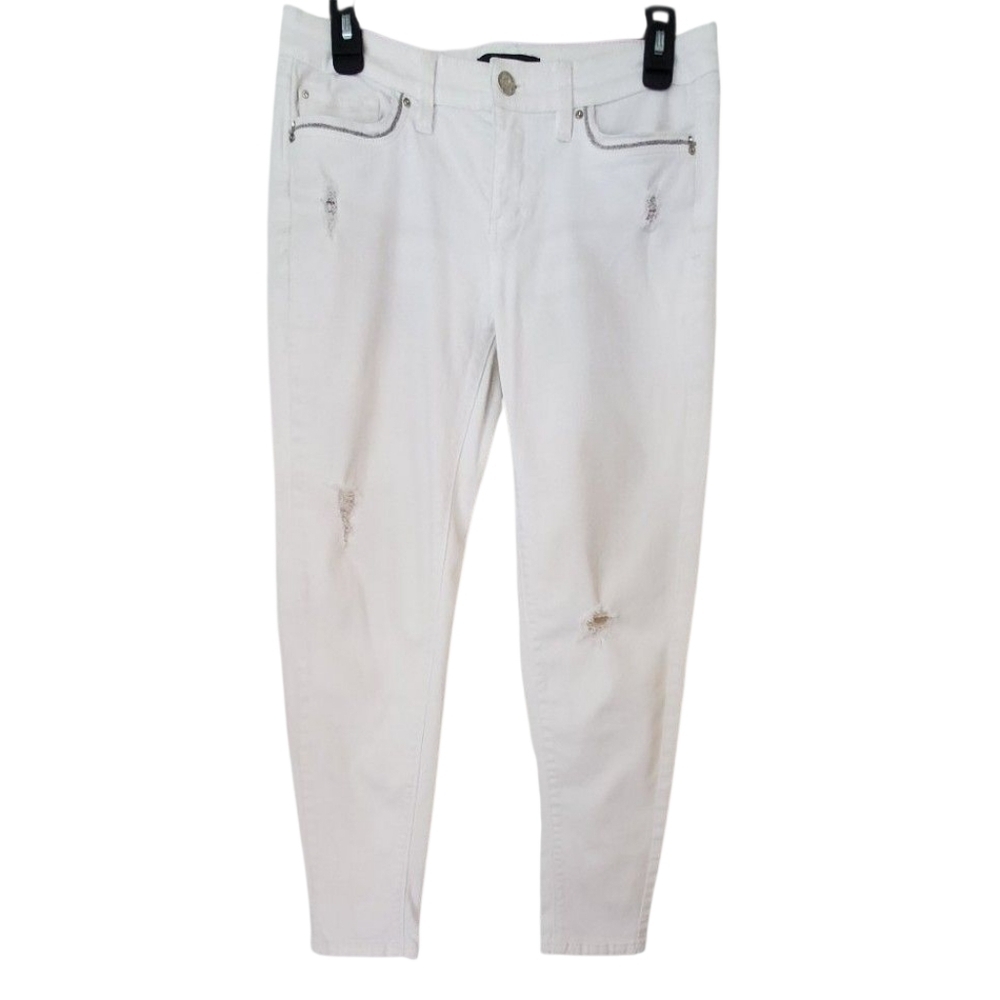 White House Black Market Womens White Distressed Girlfriend Denim Jeans Size 2